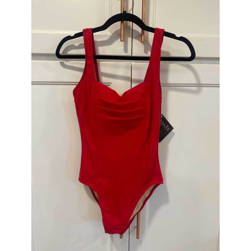 Shape Fx Swim Red One Piece Pleated Ruching Sweetheart Swimsuit Size 8 L3446 NWT